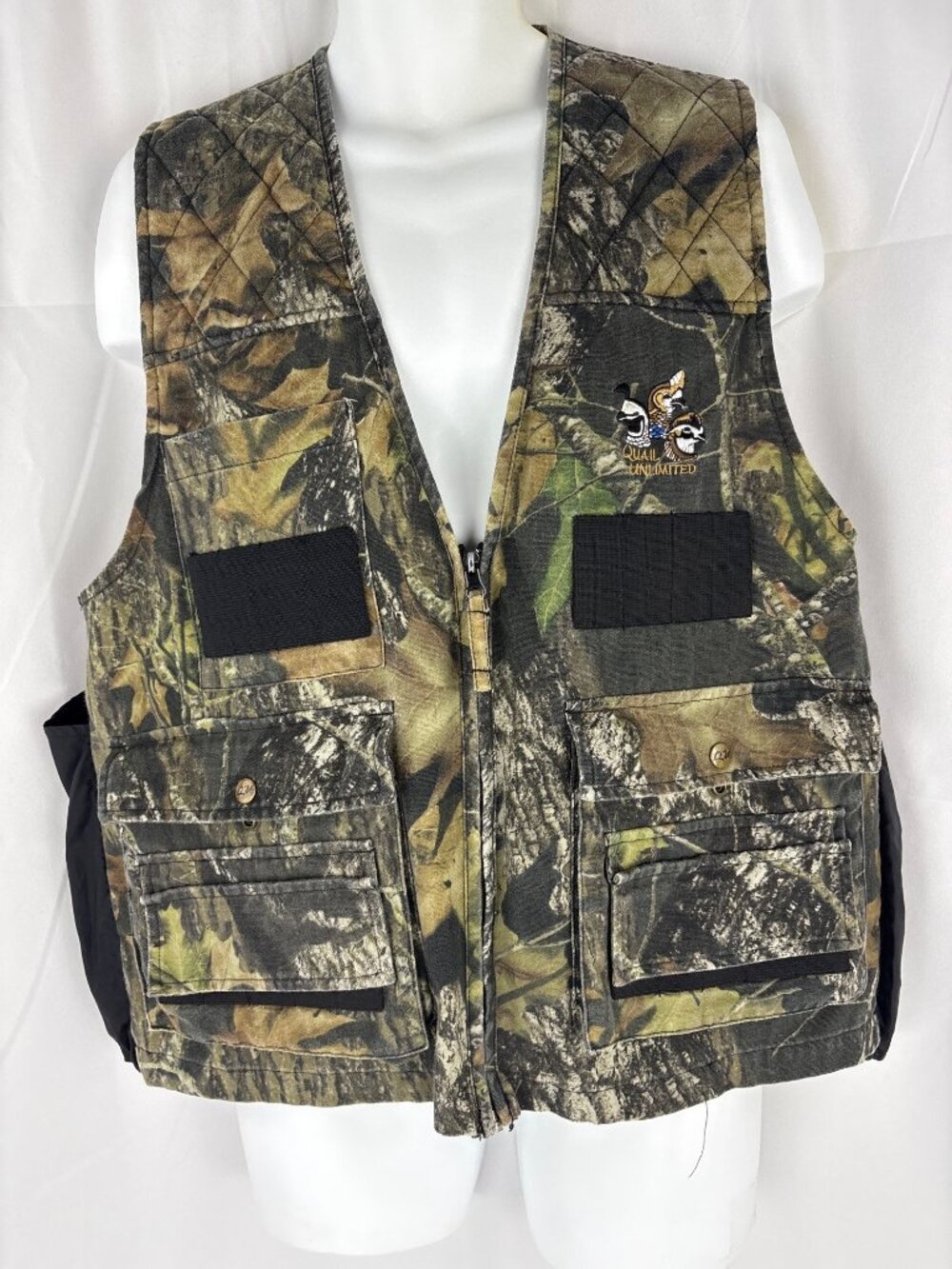 Vintage Quail Unlimited Camo Hunting Vest Mens XL Mossy Oak Break Up Gorpcore Ut